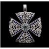 Image 2 : 14KT White Gold 1.01ct Aquamarine and Sapphire Pendant