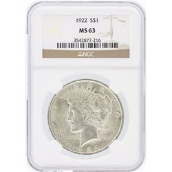 1922 NGC MS63 Peace Silver Dollar