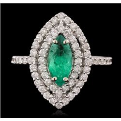 14KT White Gold 0.83ct Emerald and Diamond Ring