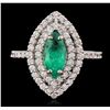 Image 1 : 14KT White Gold 0.83ct Emerald and Diamond Ring