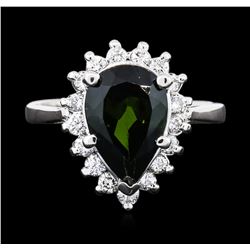 14KT White Gold 3.07ct Green Tourmaline and Diamond Ring