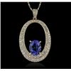 Image 1 : 14KT Yellow Gold 3.83ct Tanzanite and Diamond Pendant With Chain