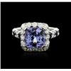 Image 1 : 14KT White Gold 3.49ct Tanzanite, Sapphire and Diamond Ring