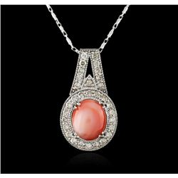 14KT White Gold 4.90ct Coral and Diamond Pendant With Chain