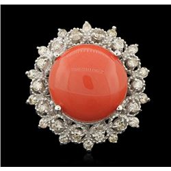 14KT White Gold 7.25ct Coral and Diamond Ring