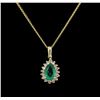 Image 2 : 1.60ct Emerald and Diamond Pendant With Chain - 14KT Yellow Gold