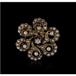 14KT Yellow Gold Pearl and Diamond Brooch