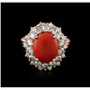 Image 1 : 14KT Rose Gold 8.88ct Coral and Diamond Ring