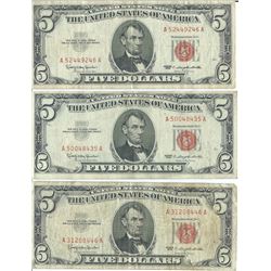 1963 $5 Red Seal Bill Lot of 3