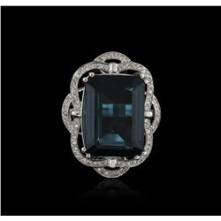 14KT White Gold 32.69ct Topaz and Diamond Ring