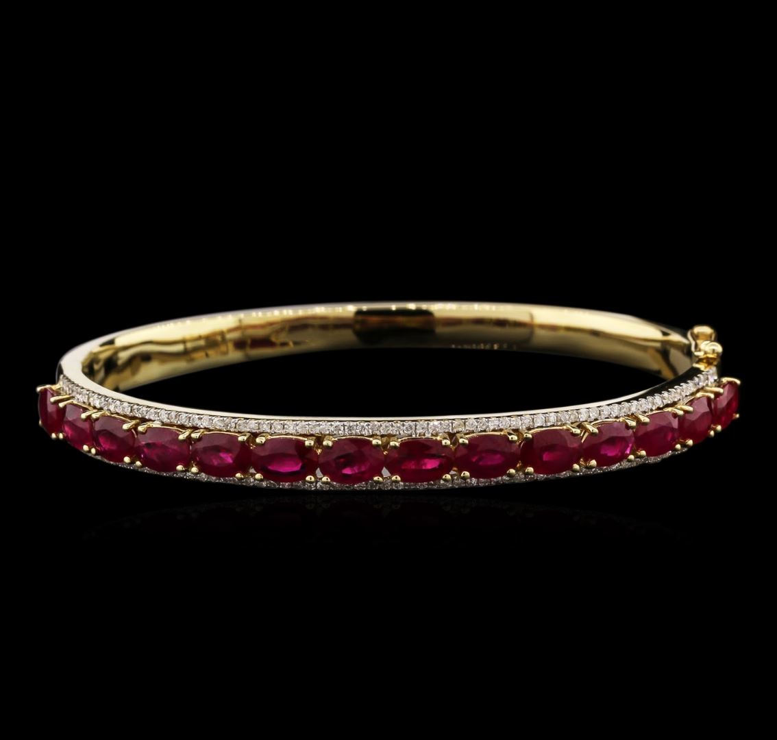 7.28ctw Ruby and Diamond Bangle Bracelet - 14KT Yellow Gold