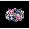 Image 1 : 1.50ctw Multi Sapphire and Diamond Ring - 14KT White Gold
