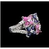 Image 2 : 1.50ctw Multi Sapphire and Diamond Ring - 14KT White Gold