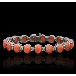 14KT White Gold 16.91ctw Coral and Diamond Bracelet