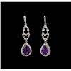 Image 1 : 2.29ctw Amethyst and Diamond Earrings - 14KT White Gold