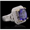 Image 2 : 14KT Two-Tone Gold 7.46ct Tanzanite and Diamond Ring