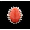 Image 1 : 8.71ct Coral and Diamond Ring - 14KT Rose Gold