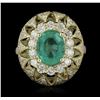 Image 1 : 14KT Yellow Gold 2.28ct Emerald and Diamond Ring
