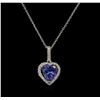 Image 1 : 2.71ct Tanzanite and Diamond Pendant With Chain - 14KT White Gold