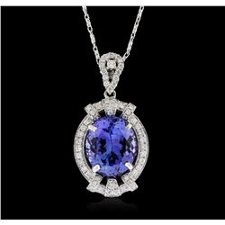 18KT White Gold 6.20ct Tanzanite and Diamond Pendant With Chain