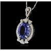 Image 3 : 18KT White Gold 6.20ct Tanzanite and Diamond Pendant With Chain