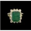 Image 1 : 4.45ct Emerald and Diamond Ring - 14KT Yellow Gold