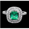 Image 1 : 14KT White Gold 1.28ct Emerald and Diamond Ring