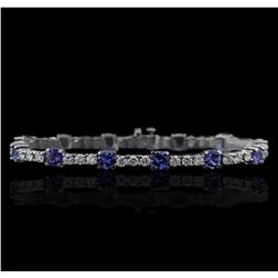 14KT White Gold 6.48ctw Tanzanite and Diamond Tennis Bracelet