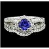 Image 1 : 14KT White Gold 0.73ct Tanzanite and Diamond Wedding Ring Set