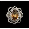 Image 1 : 6.19ct Honey Zircon and Diamond Ring - 14KT White Gold