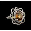 Image 2 : 6.19ct Honey Zircon and Diamond Ring - 14KT White Gold