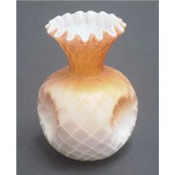Victorian satin glass vase, the globular body with three dimples and flared neck with frilled rim...