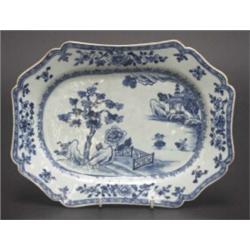 GOOD SET OF THREE 18TH CENTURY CHINESE 'NANKIN' MEAT DISHES, the oblong octagonal shapes moulded...