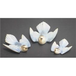 Poole Pottery graduated set of three 1930s wall mounted bluebirds, modelled by John Adams, 807/1,...