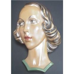 1930s cold painted fashion girl's head wall mask, impressed OP.419.Rd. 833437, 12 in. See illustr...