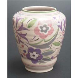 1930s Poole Pottery 'Pastel Pink' vase, painted with pattern FR by Hilda Hampton, impressed and p...