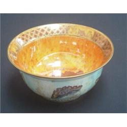 GOOD WEDGWOOD BUTTERFLY LUSTRE BOWL, the interior decorated in gilt with an exotic specimen with...