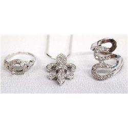 Diamond Fleur de Lis Pendant Necklace and Rings