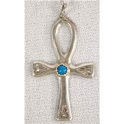 Navajo Sterling Turquoise Ankh Pendant Necklace