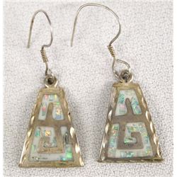 Pair of Sterling & Opal Greek Key Design Earrings
