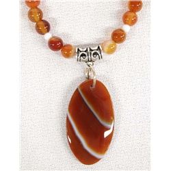 Estate Striped Orange Agate Pendant Necklace