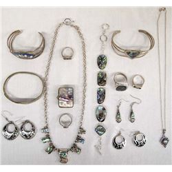 Collection of Abalone Jewelry, Some Sterling