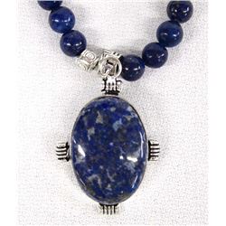 Estate Lapis Lazuli Bead and Pendant Necklace