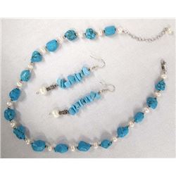 Turquoise & Freshwater Pearl Necklace & Earrings
