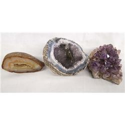 3 Crystal Specimans, two are amyethyst