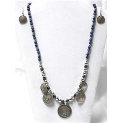 Navajo Silver Lapis and Coin Necklace & Earrings
