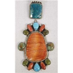 Navajo Sterling Turquoise Red Shell Pendant by Joe
