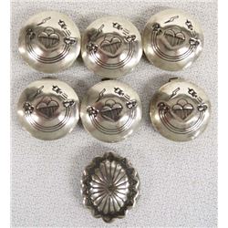 7 Navajo Sterling Silver Button Covers