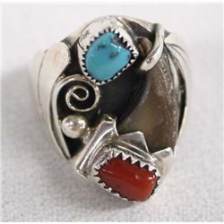 Navajo Sterling Turquoise Coral Ring by A.M. Cabe