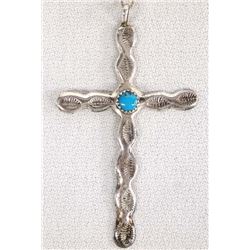 Navajo Sterling Turquoise Cross Pendant Necklace